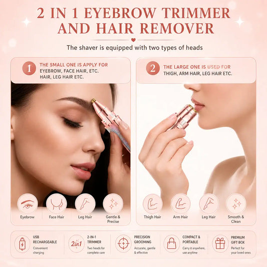 2 in 1 Rechargeable Eyebrow Trimmer for Women Facial Hair Remover