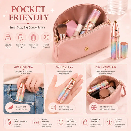 2 in 1 Rechargeable Eyebrow Trimmer for Women Facial Hair Remover
