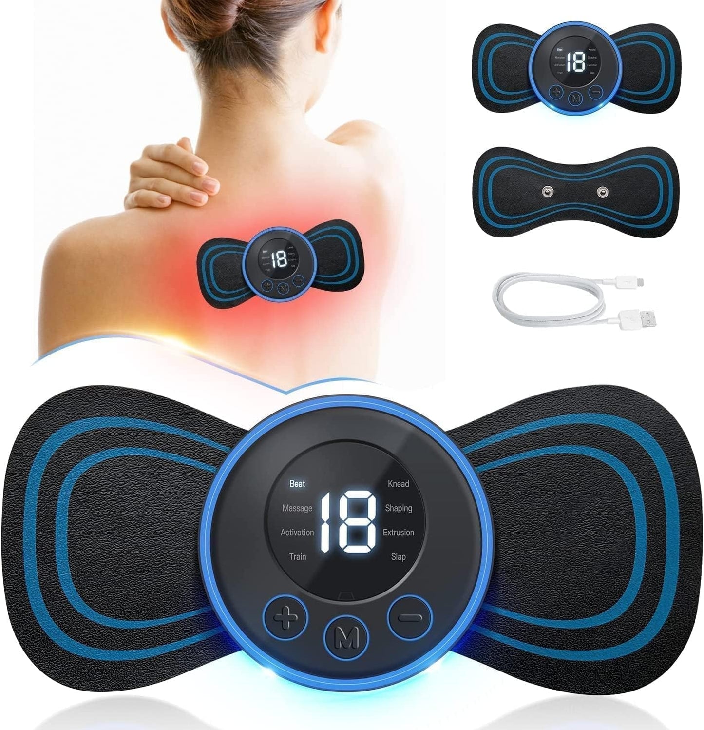 EMS Electronic Pulse Massager Mini Butterfly Massage Pad | Muscle Stimulator for Pain Relief | Body Massager for Neck, Back, Shoulders & Legs | Relaxation Therapy Device