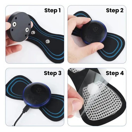 EMS Electronic Pulse Massager Mini Butterfly Massage Pad | Muscle Stimulator for Pain Relief | Body Massager for Neck, Back, Shoulders & Legs | Relaxation Therapy Device